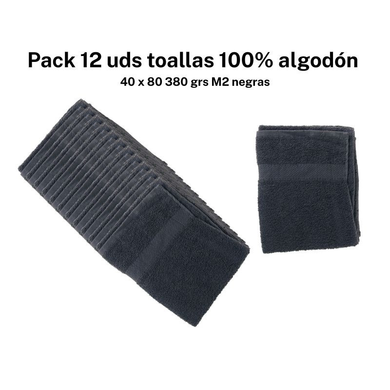 ORL 02947/50, Toallas pack de 12 u.100% algodón 40 X 80 380 Grs/M2 Negra