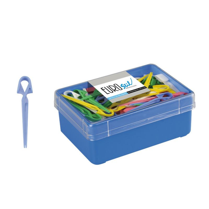 ORL 00056, caja pinzas plásticas colores mediana caja 156 uds