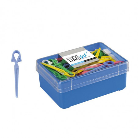 ORL 00056, caja pinzas plásticas colores mediana caja 156 uds