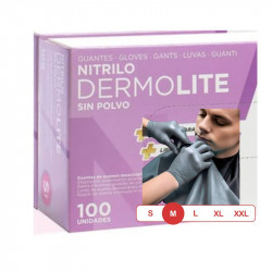 WEAR 09N0M, Guantes de nitrilo Dermilite sin polvo en negro talla M 100uds