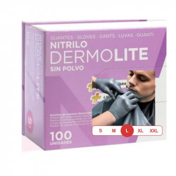 WEAR 09N0L, Guantes de nitrilo Dermilite sin polvo en negro talla L 100uds