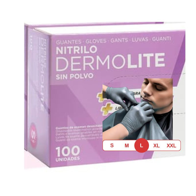 WEAR 09N0L, Guantes de nitrilo Dermilite sin polvo en negro talla L 100uds