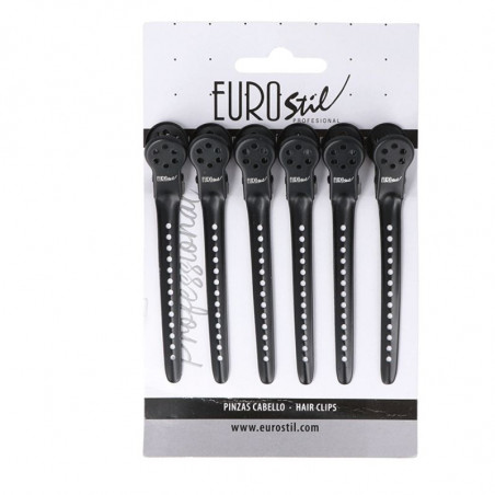 ORL 07580, 6 Pinzas largas cabello negras eurostil