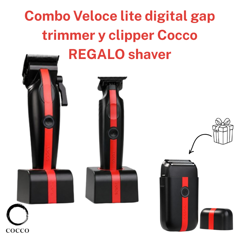 COMBO VELOCE LITE NEGRO/RED, Combo Veloce Lite Cocco clipper y trimmer regalo shaver bl/red
