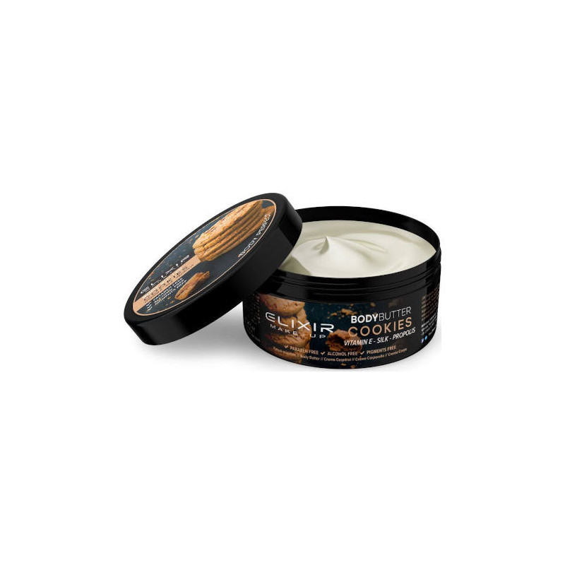 ASR ELBP06, manteca corporal body butter cookies + vitamina E + seda + propolis de la firma elixir