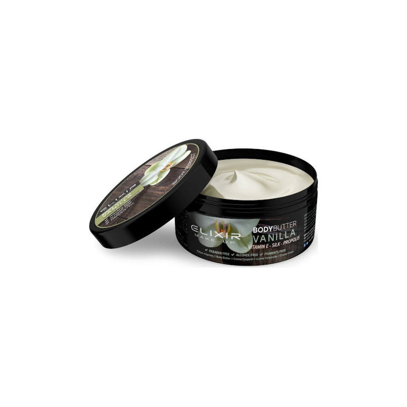 manteca corporal body butter vainilla + vitamina E + seda + propolis de la firma elixir