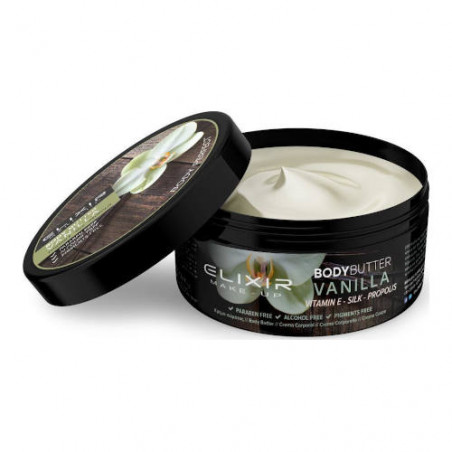 manteca corporal body butter vainilla + vitamina E + seda + propolis de la firma elixir