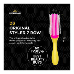 FAE C100D3YLW, cepillo denman d3 especial cabellos rizados amarillo-rosa 7 filas
