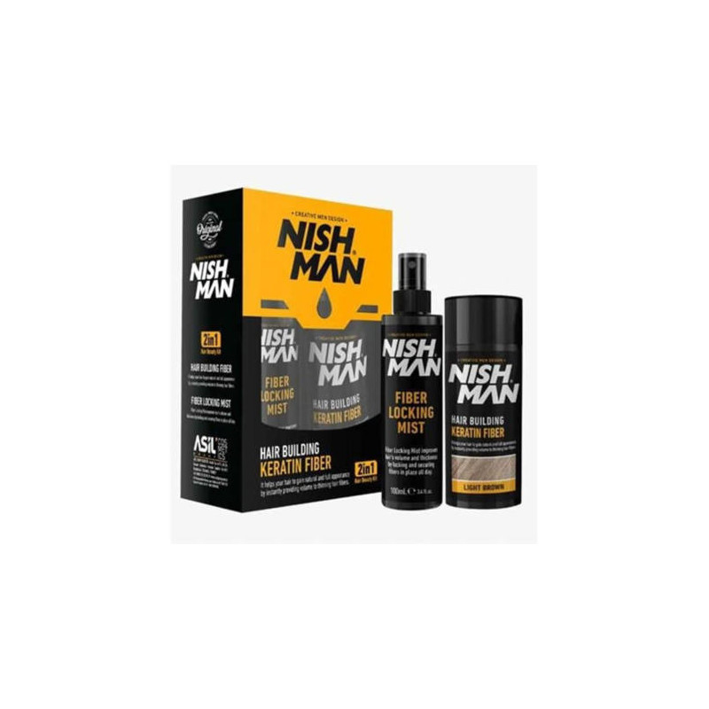 NIN 126, fibras capilares light brown kit 2 en 1 nishman
